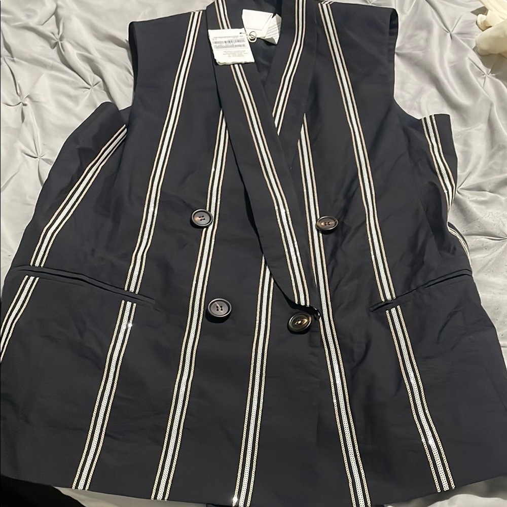Brunello Cucinelli Black and White Vest with Striking Stripes